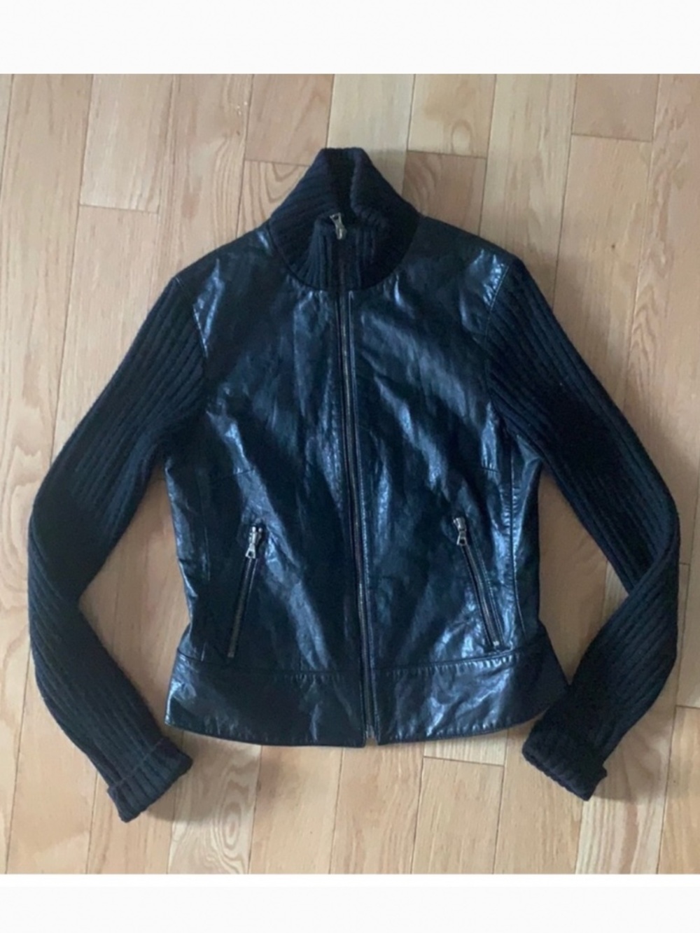 🩷 STUNNING black leather and wool jacket with flaw 🩷🩷